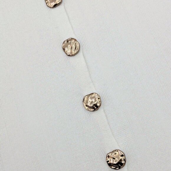 White Casual Women's Metal Button Open Front Sleeveless Jacket - Picture 8 of 9